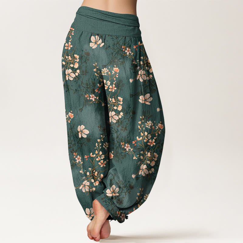 Pantaloni harem da donna con elastico in vita in puro cotone con motivo a fiori di ciliegio Buddha Stones - image 9