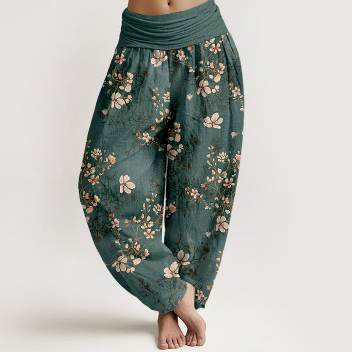 Pantaloni harem da donna con elastico in vita in puro cotone con motivo a fiori di ciliegio Buddha Stones - Verde acqua - US16, UK/AU20, EU48 (3XL) - image 8
