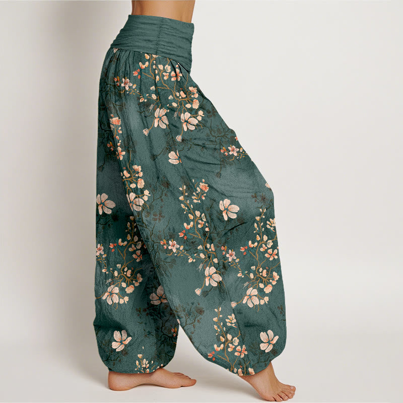 Pantaloni harem da donna con elastico in vita in puro cotone con motivo a fiori di ciliegio Buddha Stones - image 10
