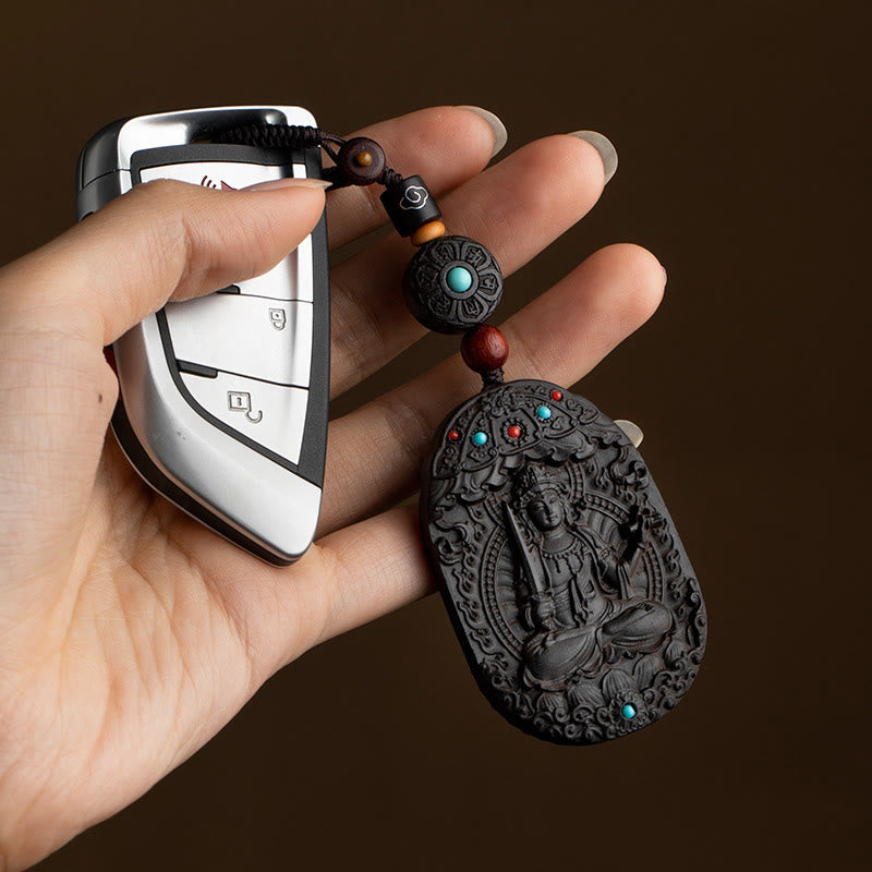 Buddha Stones Zodiaco cinese Buddha natale Anno del cavallo Om Mani Padme Hum Loto Ebano Benedizione Portachiavi - image 10