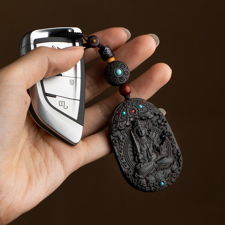 Buddha Stones Zodiaco cinese Buddha natale Anno del cavallo Om Mani Padme Hum Loto Ebano Benedizione Portachiavi - image 10