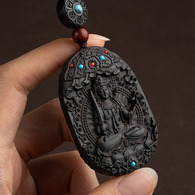 Buddha Stones Zodiaco cinese Buddha natale Anno del cavallo Om Mani Padme Hum Loto Ebano Benedizione Portachiavi - image 7