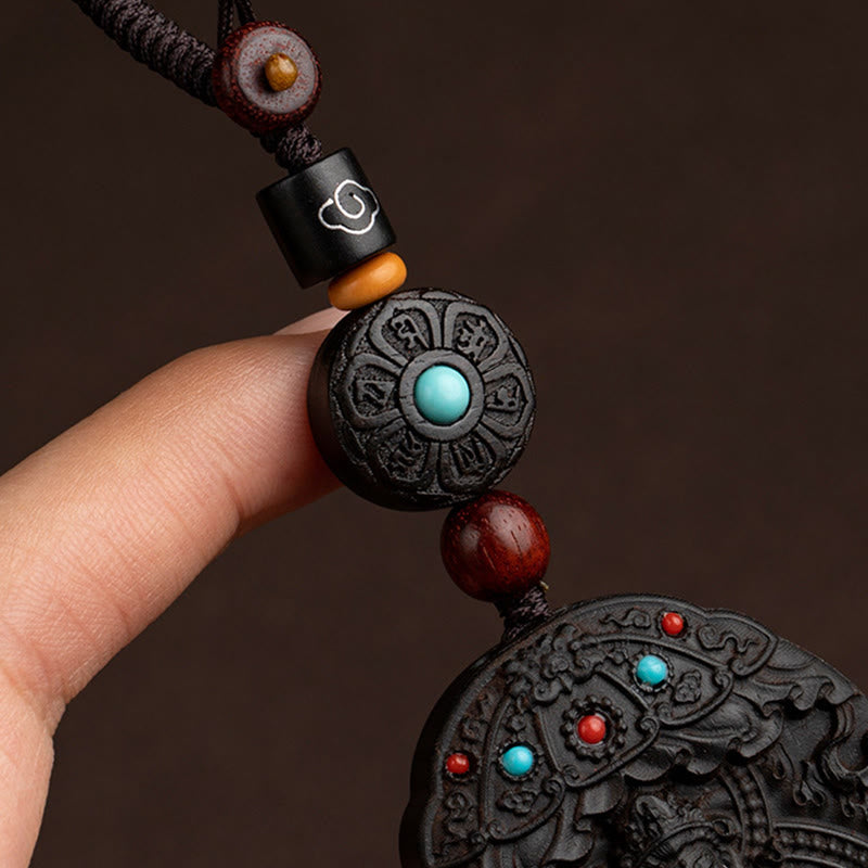 Buddha Stones Zodiaco cinese Buddha natale Anno del cavallo Om Mani Padme Hum Loto Ebano Benedizione Portachiavi - image 13