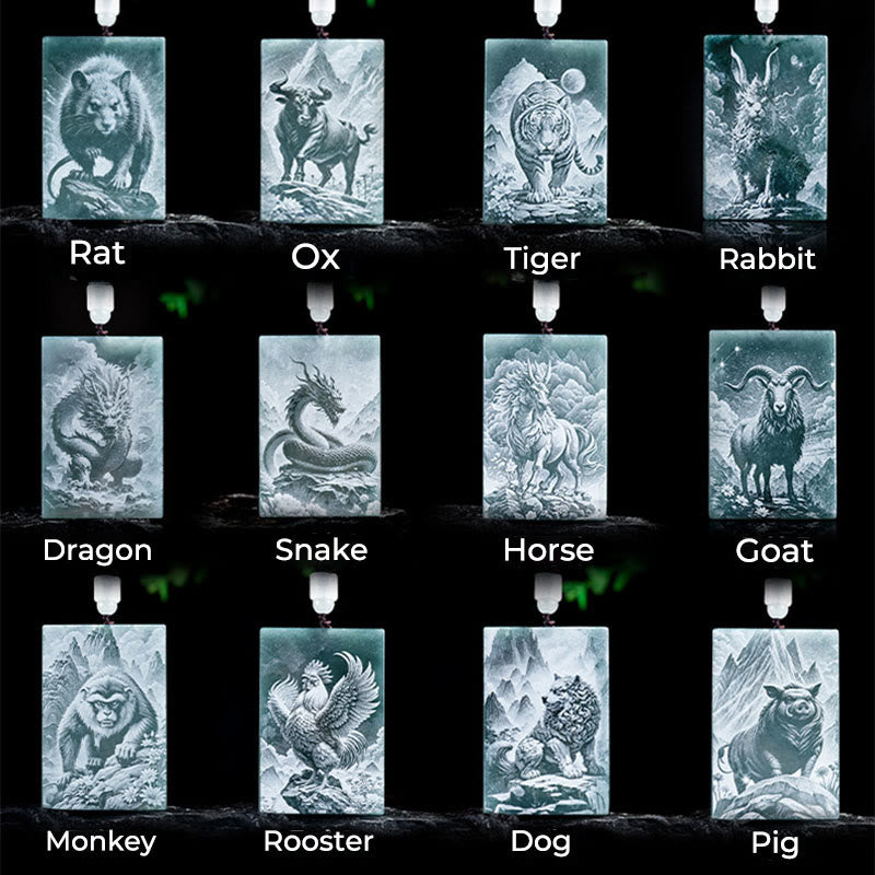 Buddha Stones Anno del Cavallo Zodiaco Cinese Incisione Giada Abbondanza Collana Pendenti - image 25