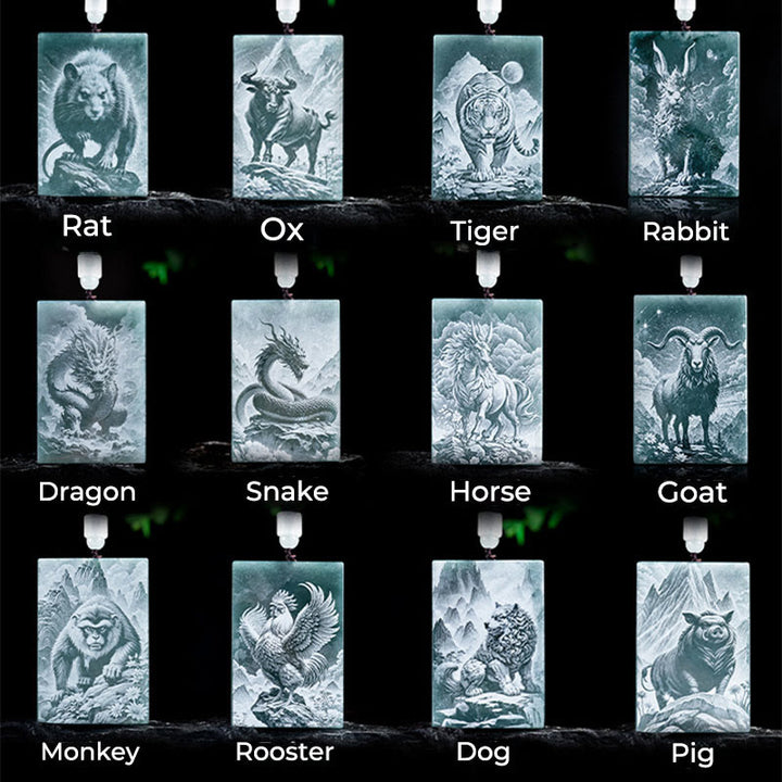 Buddha Stones Anno del Cavallo Zodiaco Cinese Incisione Giada Abbondanza Collana Pendenti - image 25