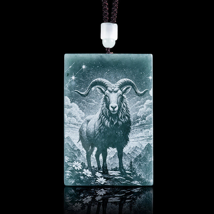 Buddha Stones Anno del Cavallo Zodiaco Cinese Incisione Giada Abbondanza Collana Pendenti - Capra - 60*40*4mm - image 19