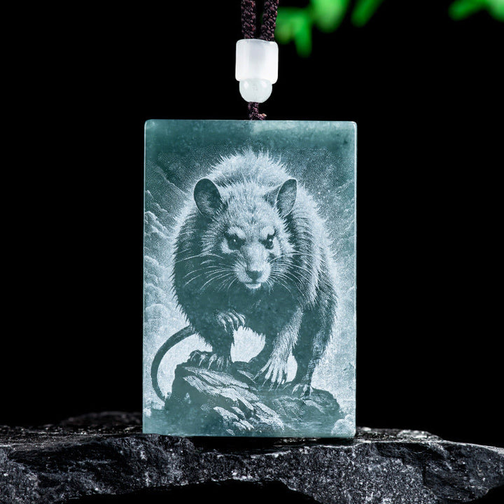 Buddha Stones Anno del Cavallo Zodiaco Cinese Incisione Giada Abbondanza Collana Pendenti - Ratto - 60*40*4mm - image 7