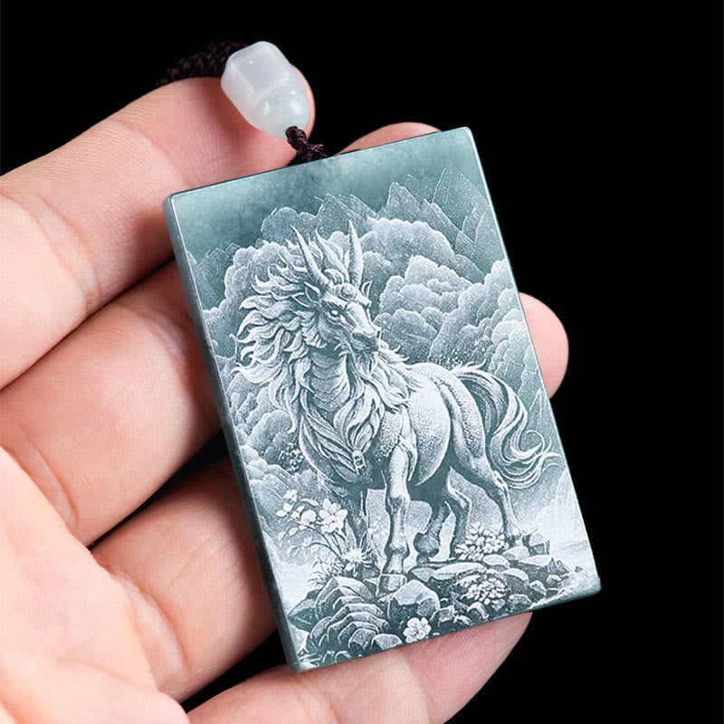 Buddha Stones Anno del Cavallo Zodiaco Cinese Incisione Giada Abbondanza Collana Pendenti - image 1