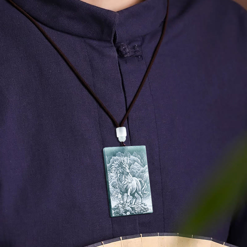 Buddha Stones Anno del Cavallo Zodiaco Cinese Incisione Giada Abbondanza Collana Pendenti - image 2