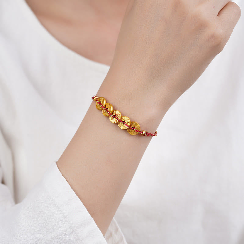 Braccialetto in corda intrecciata a mano con cinque Buddha Stones dell'imperatore e bilancia in rame  - image 11