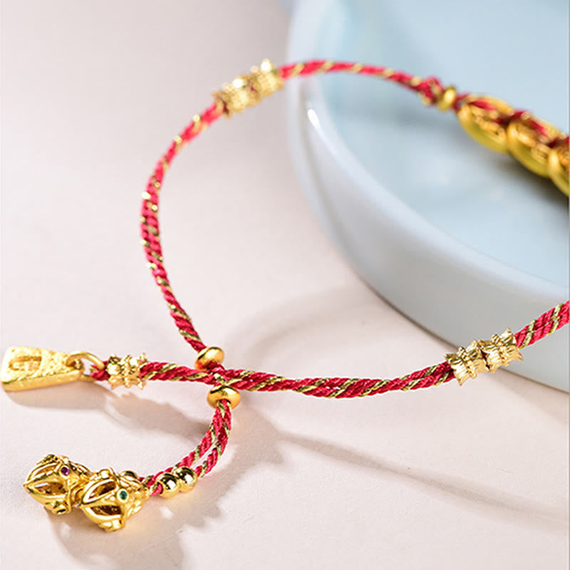 Braccialetto in corda intrecciata a mano con cinque Buddha Stones dell'imperatore e bilancia in rame  - image 9