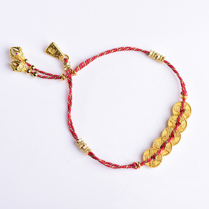 Braccialetto in corda intrecciata a mano con cinque Buddha Stones dell'imperatore e bilancia in rame  - image 10