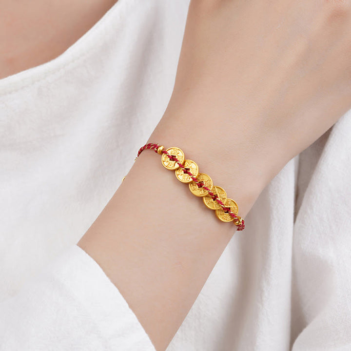 Braccialetto in corda intrecciata a mano con cinque Buddha Stones dell'imperatore e bilancia in rame  - image 4