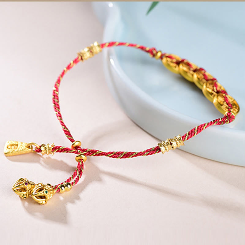 Braccialetto in corda intrecciata a mano con cinque Buddha Stones dell'imperatore e bilancia in rame  - image 3