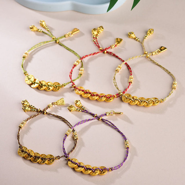 Braccialetto in corda intrecciata a mano con cinque Buddha Stones dell'imperatore e bilancia in rame  - image 17