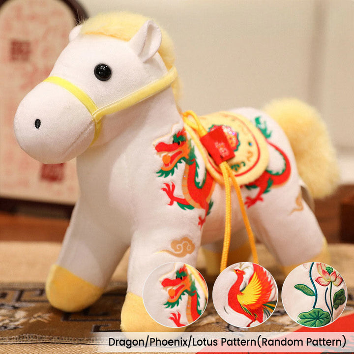 Buddha Stones Anno del Cavallo Bambù Drago Loto Fenice Peluche Bambola Decorazione per la casa - Drago bianco giallo/Fenice/Cavallo di loto (modello casuale) - 20*9,5*16 cm - image 16