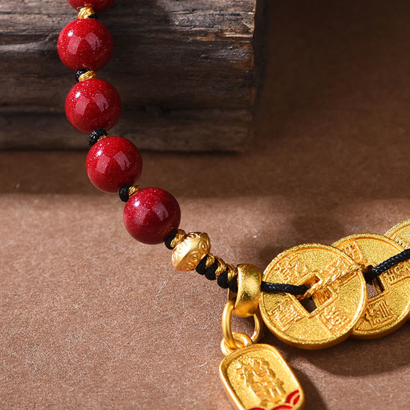 Buddha Stones, monete dei cinque imperatori, rame, ametista, cinabro, corda nera e rossa, braccialetto per l'equilibrio e l'attrazione della fortuna - image 11