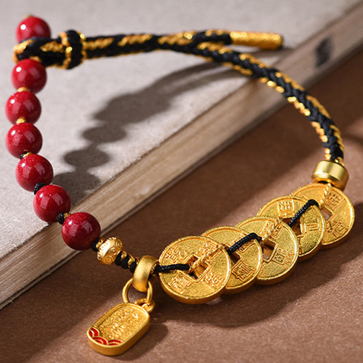 Buddha Stones, monete dei cinque imperatori, rame, ametista, cinabro, corda nera e rossa, braccialetto per l'equilibrio e l'attrazione della fortuna - image 10