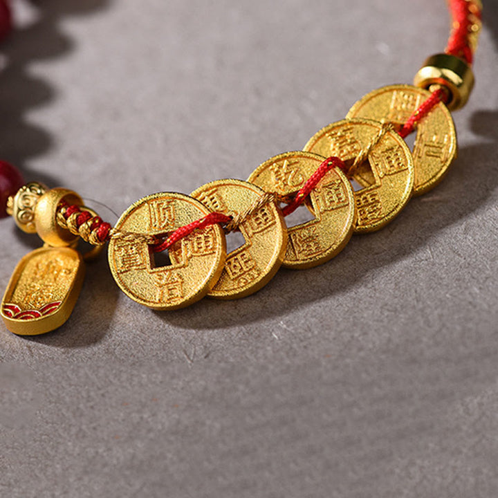 Buddha Stones, monete dei cinque imperatori, rame, ametista, cinabro, corda nera e rossa, braccialetto per l'equilibrio e l'attrazione della fortuna - image 10