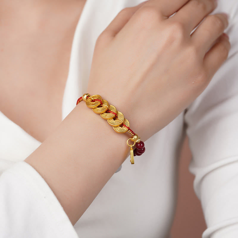 Buddha Stones, monete dei cinque imperatori, rame, ametista, cinabro, corda nera e rossa, braccialetto per l'equilibrio e l'attrazione della fortuna - image 4