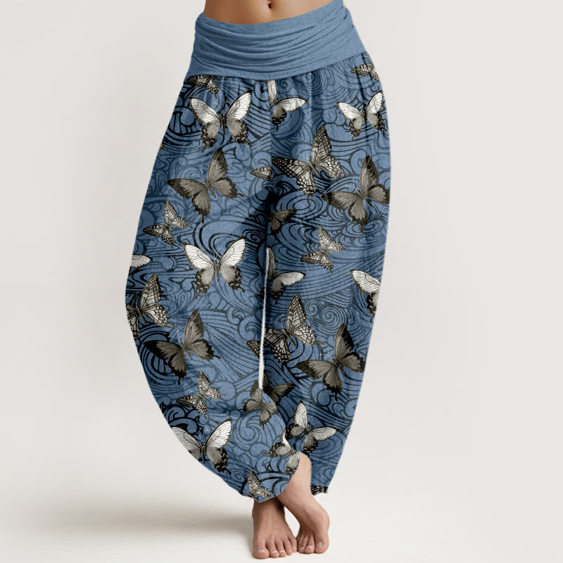 Pantaloni harem da donna con elastico in vita, a righe, grigi e neri, in puro cotone, con motivo a farfalla , Buddha Stones - FiordalisoBlu - US16, UK/AU20, EU48 (3XL) - image 5