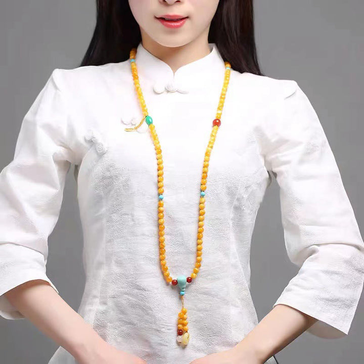 Buddha Stones Mala di ambra con 108 perle, fibbia della pace, gatto fortunato, fortuna di buon auspicio - image 6