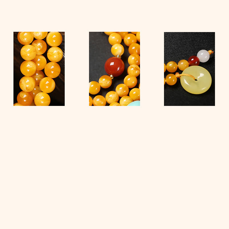 Buddha Stones Mala di ambra con 108 perle, fibbia della pace, gatto fortunato, fortuna di buon auspicio - image 10