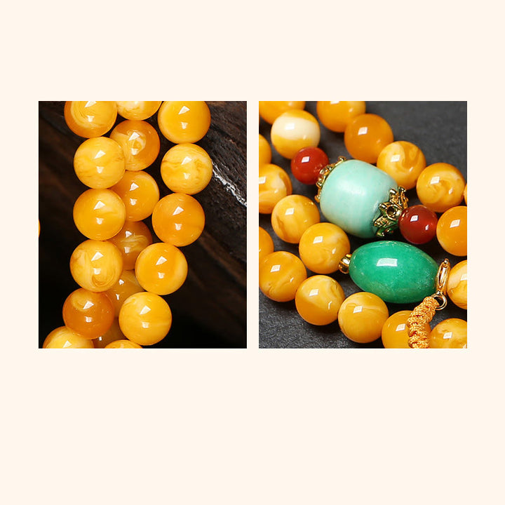 Buddha Stones Mala di ambra con 108 perle, fibbia della pace, gatto fortunato, fortuna di buon auspicio - image 8