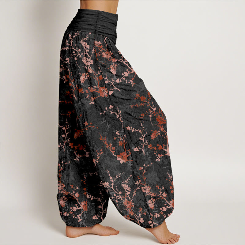 Pantaloni harem da donna con elastico in vita, in puro cotone, Buddha Stones, fiori che sbocciano, rami e foglie - image 7