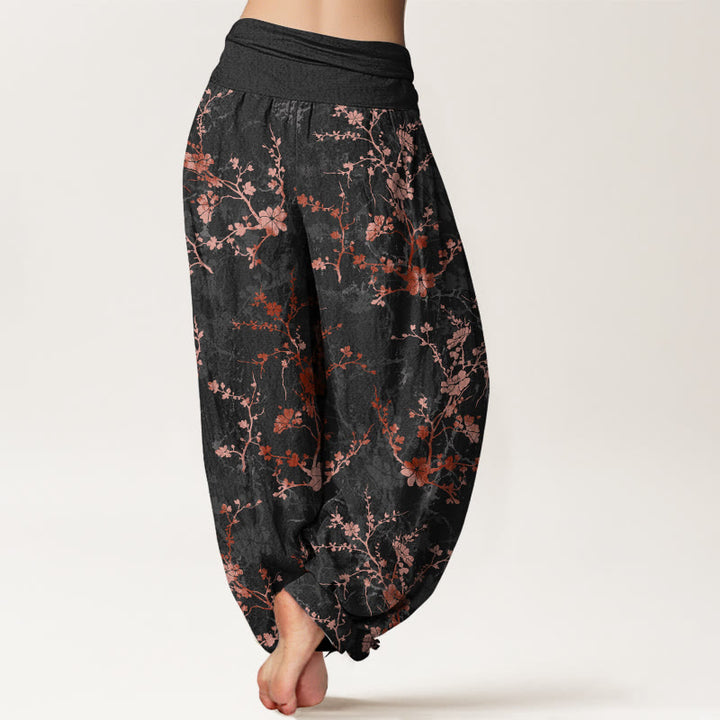Pantaloni harem da donna con elastico in vita, in puro cotone, Buddha Stones, fiori che sbocciano, rami e foglie - image 6