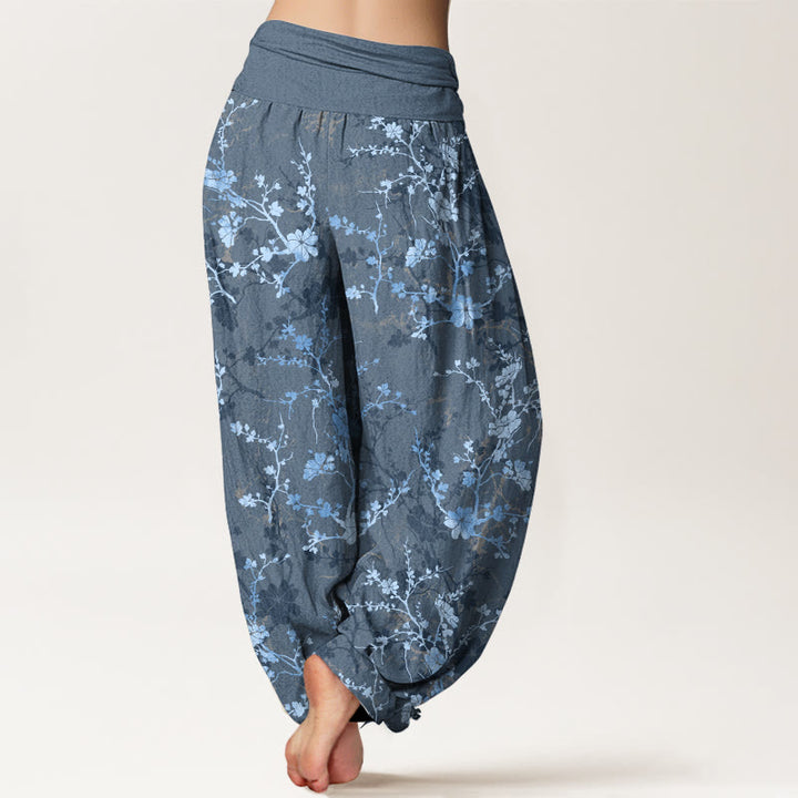Pantaloni harem da donna con elastico in vita, in puro cotone, Buddha Stones, fiori che sbocciano, rami e foglie - image 9