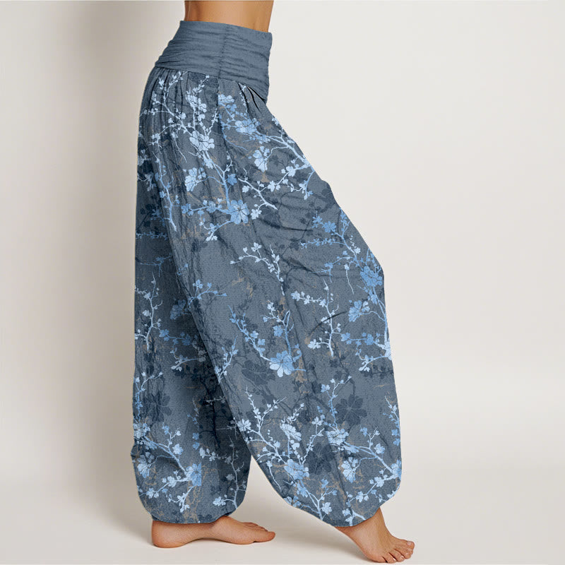 Pantaloni harem da donna con elastico in vita, in puro cotone, Buddha Stones, fiori che sbocciano, rami e foglie - image 10