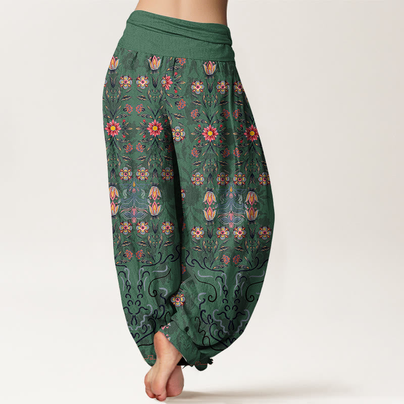 Pantaloni harem da donna con elastico in vita, in puro cotone, con motivo floreale multicolore Buddha Stones - image 1