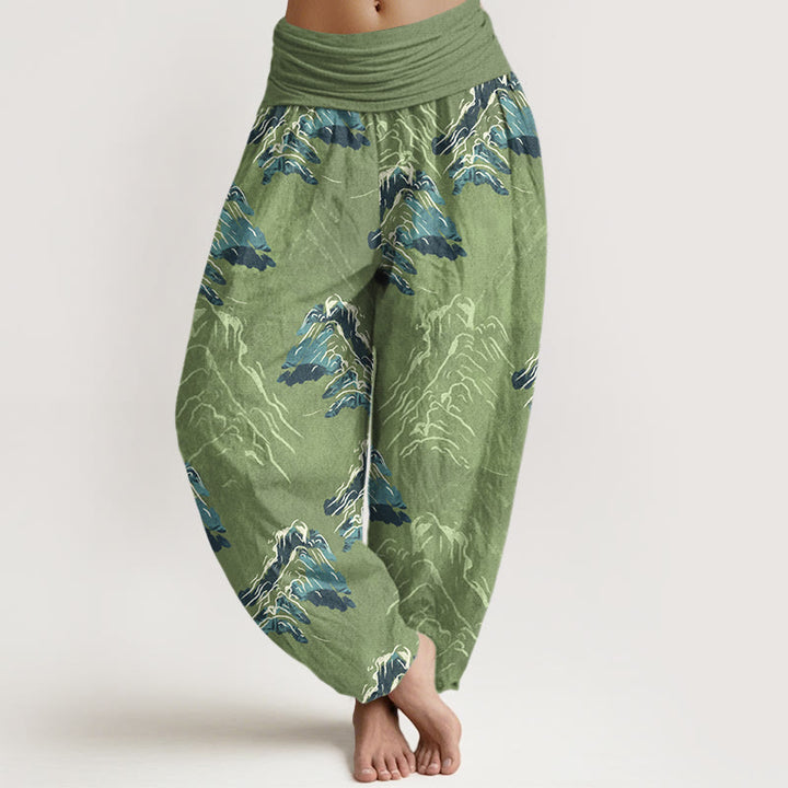 Pantaloni harem da donna con elastico in vita, in puro cotone, con montagne verde smeraldo vivaci, Buddha Stones - Verde chiaro - US16, UK/AU20, EU48 (3XL) - image 5