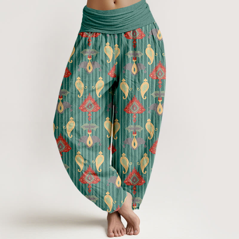 Pantaloni harem da donna con elastico in vita, in puro cotone, con triangolo, fiamma, forme geometriche e piume, motivo Buddha Stones - Acquamarina media - US16, UK/AU20, EU48 (3XL) - image 0