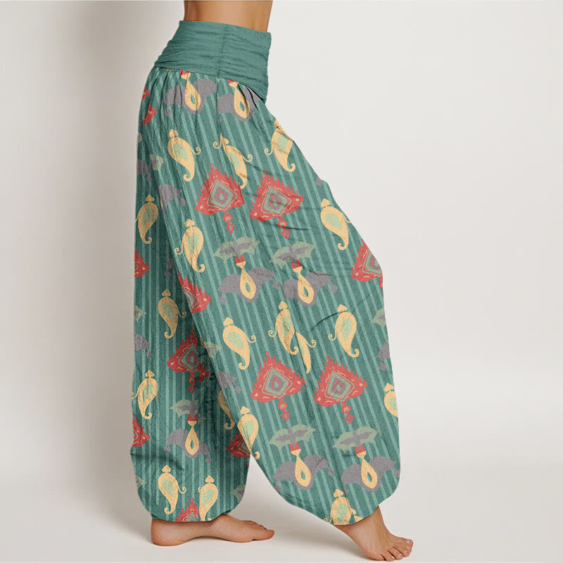 Pantaloni harem da donna con elastico in vita, in puro cotone, con triangolo, fiamma, forme geometriche e piume, motivo Buddha Stones - image 2