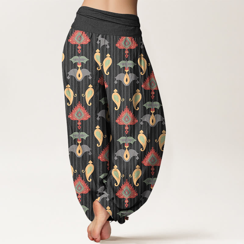 Pantaloni harem da donna con elastico in vita, in puro cotone, con triangolo, fiamma, forme geometriche e piume, motivo Buddha Stones - image 6