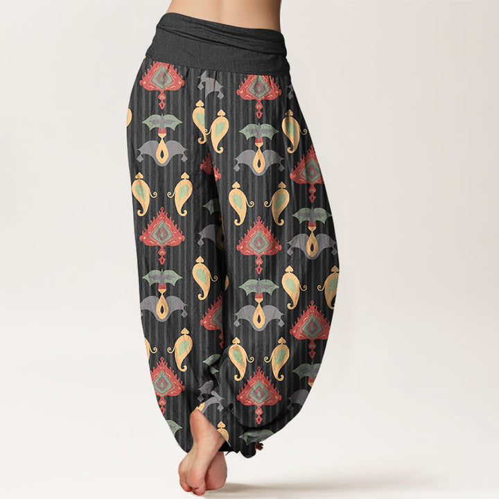 Pantaloni harem da donna con elastico in vita, in puro cotone, con triangolo, fiamma, forme geometriche e piume, motivo Buddha Stones - image 6