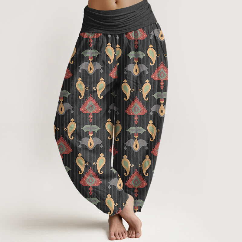 Pantaloni harem da donna con elastico in vita, in puro cotone, con triangolo, fiamma, forme geometriche e piume, motivo Buddha Stones - Nero - US16, UK/AU20, EU48 (3XL) - image 5