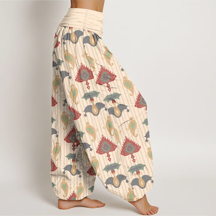 Pantaloni harem da donna con elastico in vita, in puro cotone, con triangolo, fiamma, forme geometriche e piume, motivo Buddha Stones - image 10