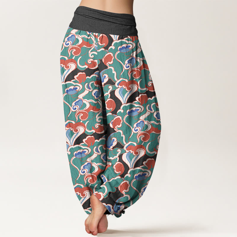 Pantaloni harem da donna in puro cotone con elastico in vita e piccole nuvole arricciate, motivo Buddha Stones - image 6