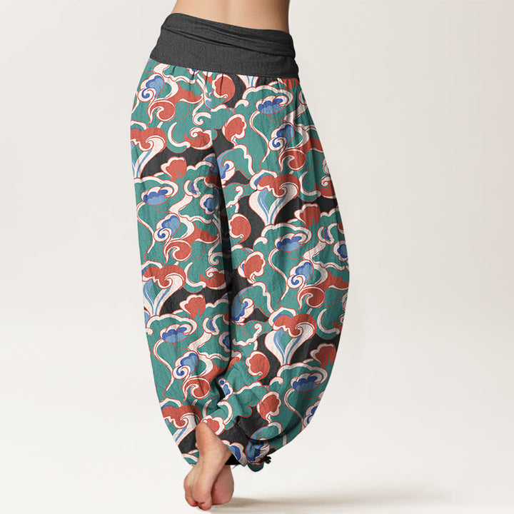 Pantaloni harem da donna in puro cotone con elastico in vita e piccole nuvole arricciate, motivo Buddha Stones - image 6