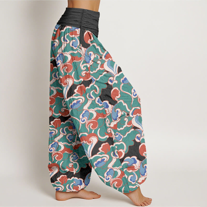 Pantaloni harem da donna in puro cotone con elastico in vita e piccole nuvole arricciate, motivo Buddha Stones - image 7
