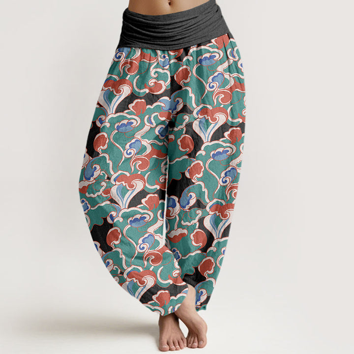 Pantaloni harem da donna in puro cotone con elastico in vita e piccole nuvole arricciate, motivo Buddha Stones - Nero - US16, UK/AU20, EU48 (3XL) - image 5