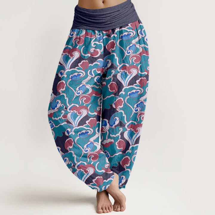 Pantaloni harem da donna in puro cotone con elastico in vita e piccole nuvole arricciate, motivo Buddha Stones - Grigio - US16, UK/AU20, EU48 (3XL) - image 8