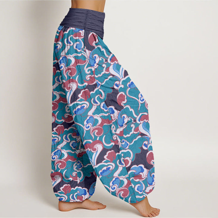 Pantaloni harem da donna in puro cotone con elastico in vita e piccole nuvole arricciate, motivo Buddha Stones - image 10