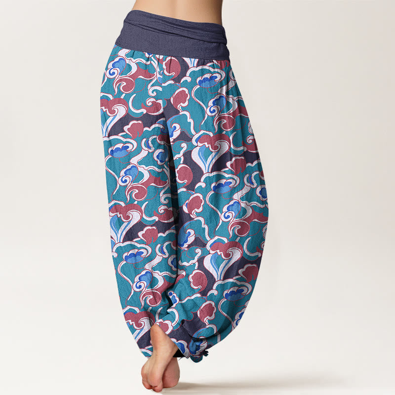 Pantaloni harem da donna in puro cotone con elastico in vita e piccole nuvole arricciate, motivo Buddha Stones - image 9