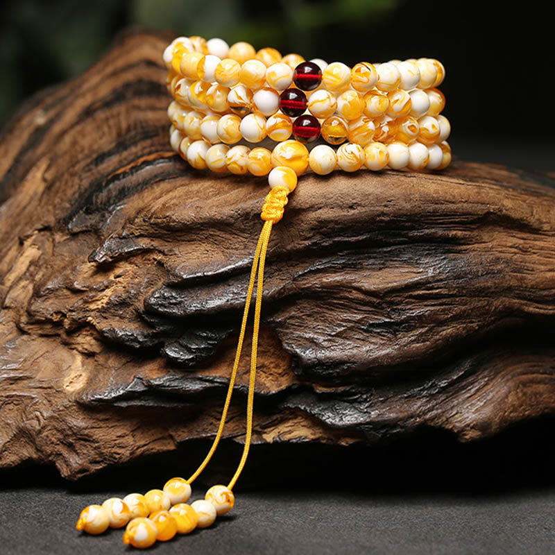 Mala tibetano in ambra bianca e gialla con 108 perle Buddha Stones - image 3