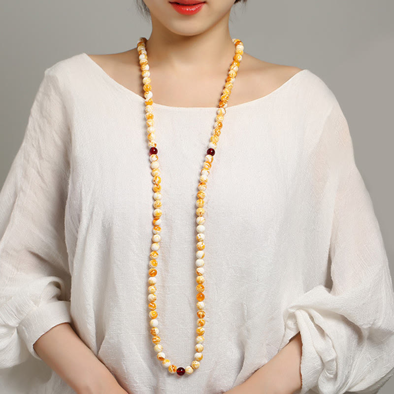 Mala tibetano in ambra bianca e gialla con 108 perle Buddha Stones - image 11