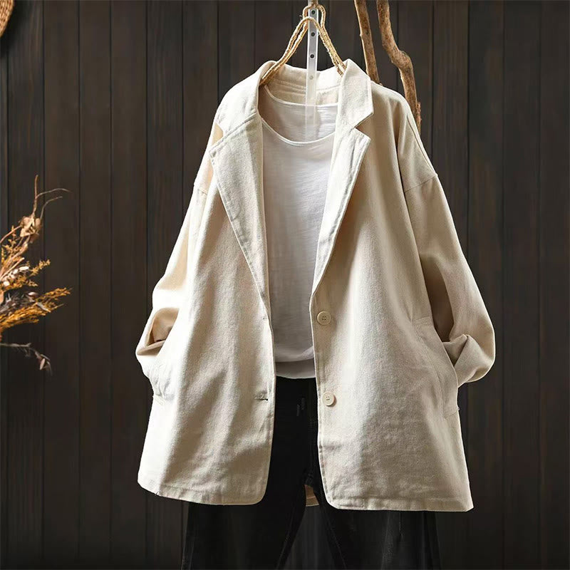 Giacca da Buddha Stones di media lunghezza con bottoni, colletto a revers e maniche lunghe, con tasche, ideale per primavera e autunno. - Biancheria - US4-8/10, UK/AU8-12/14, EU36-40/42 (F) - image 14